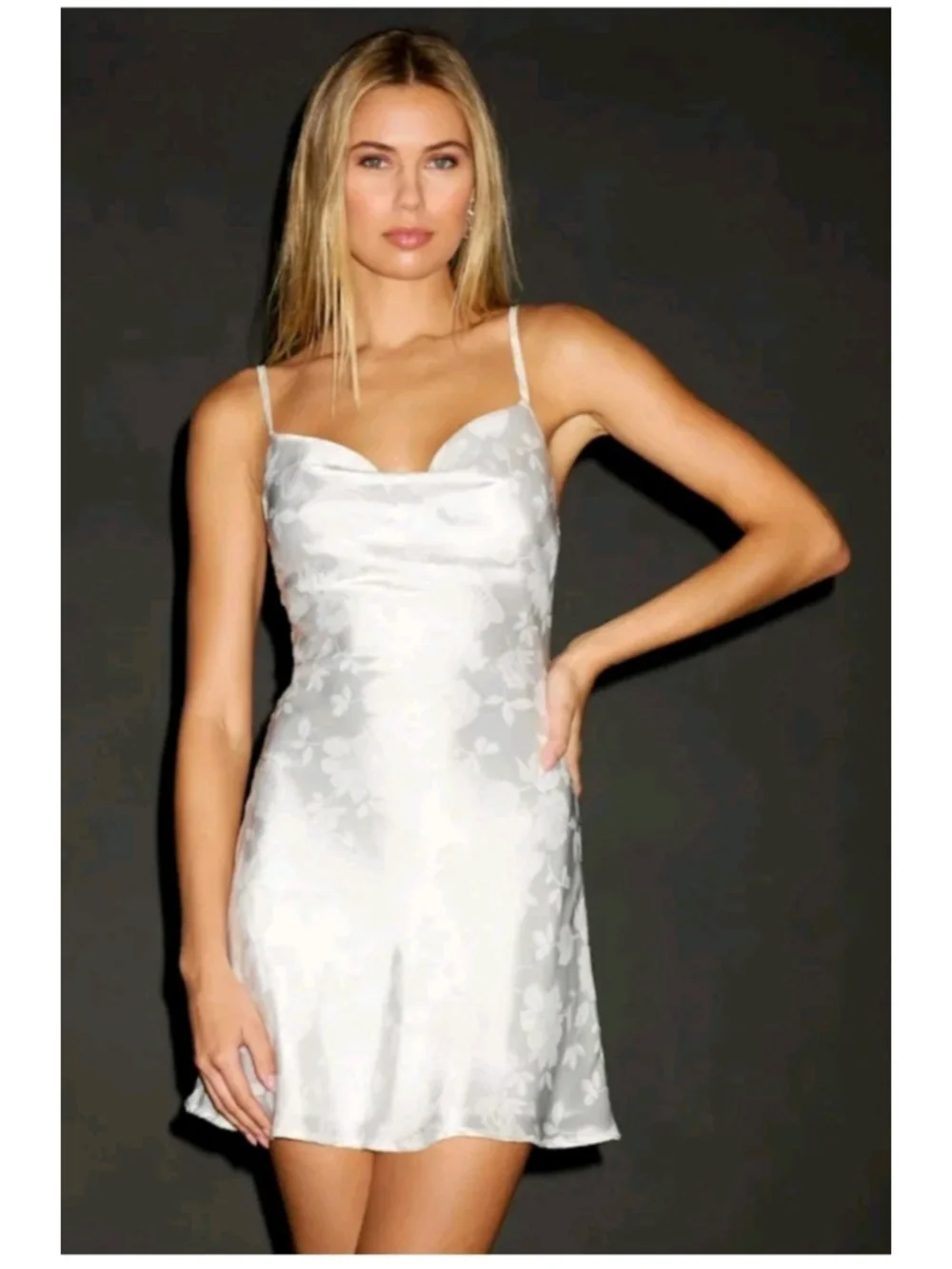 Lulu's Close to Your Heart White Satin Jacquard Cowl Slip Dress Sz M Beach Bride - Picture 3 of 11